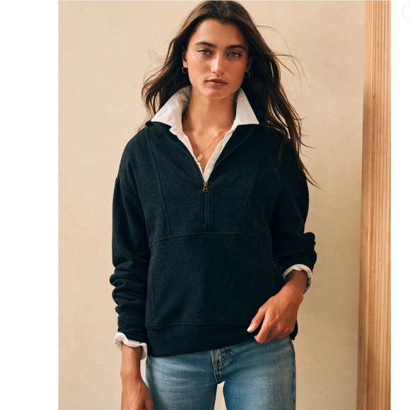Faherty Tops - Faherty Legend Lounge Half Zip Sweatshirt-
Heathered Black Twill Size Small